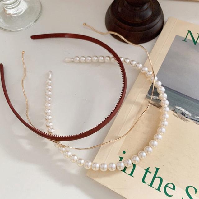 New Women Elegant Full Pearls Simple Hairbands Sweet Headband Hair Hoops Holder Ornament Head Band Lady Fashion Hair Accessories