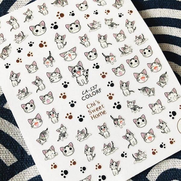 Newest Cats 3D Nail Art Sticker Decal Template Nail Tool Decorations Cute Nail Stickers for Kids and Little Girls Sheets Self Adhesive Nail Art Stickers 3D Animal Nail Decals Nail Art Decoration Set Including Cat Dog Strawberry Bear Chick Bunny Pat