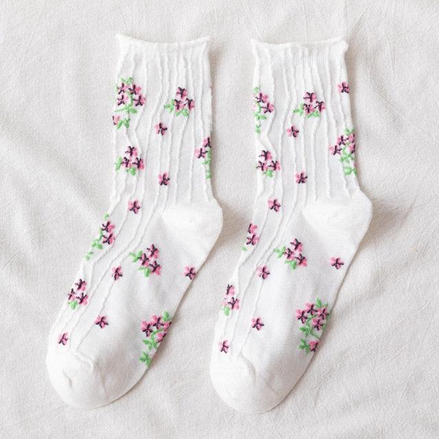 News Fashion Floral Print Women's Socks Harajuku Vintage Streetwear Crew Socks Kawaii Cute Cotton Long Sock Winter Warm Socks For Men And Women