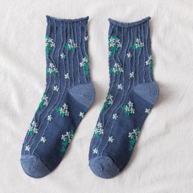 News Fashion Floral Print Women's Socks Harajuku Vintage Streetwear Crew Socks Kawaii Cute Cotton Long Sock Winter Warm Socks For Men And Women