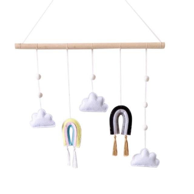 Nordic Healthier Style Cute Felt Clouds Shape Handmade Wall Hanging Fairy Tales Ornament Wooden Stick Tassel Pendant Hanging Ornaments For Kids Room Decoration Photography Props