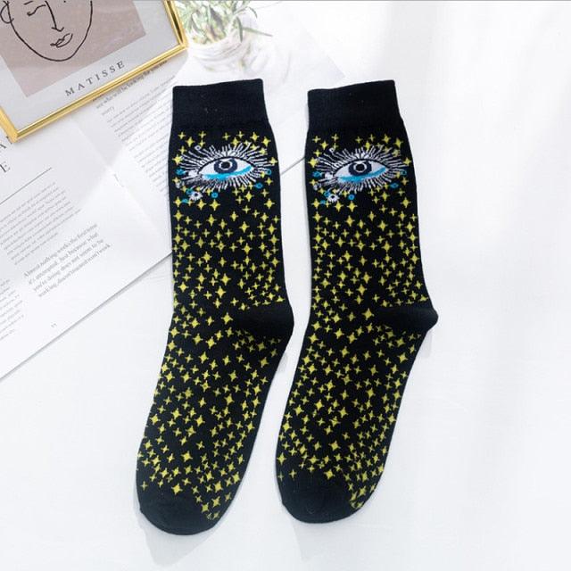 Occident Fashion Colorful Print Socks Women with Mushroom Spring Woman Socks Breathable Cotton Socks For Women