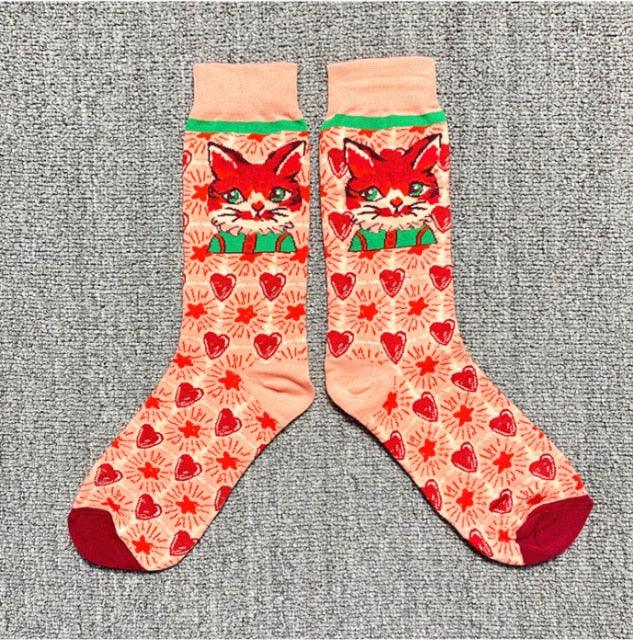 Occident Fashion Colorful Print Socks Women with Mushroom Spring Woman Socks Breathable Cotton Socks For Women