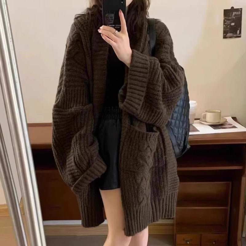 Oversized Cable Knit Cardigan with Pockets(MS166)