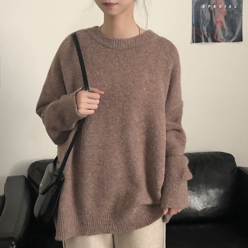 Oversized Round Neck Pullover Sweater | Solid Color Knit Base Layer Top(MS168)