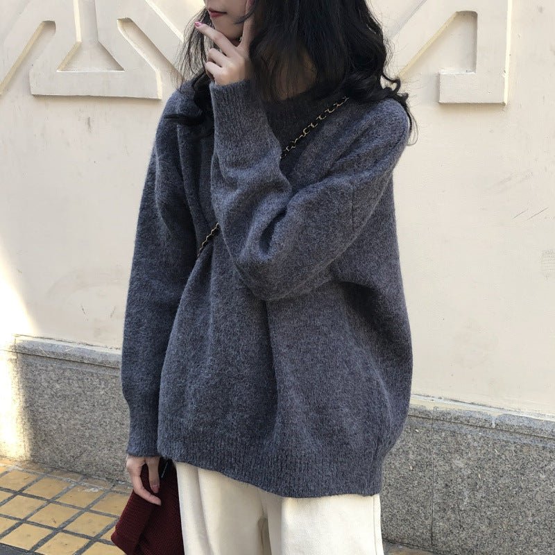 Oversized Round Neck Pullover Sweater | Solid Color Knit Base Layer Top(MS168)