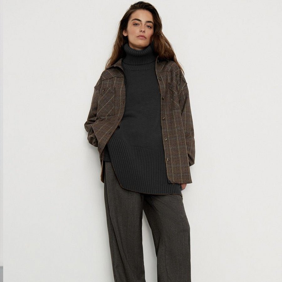 Oversized Turtleneck Sweater with Side Slits(MS251)