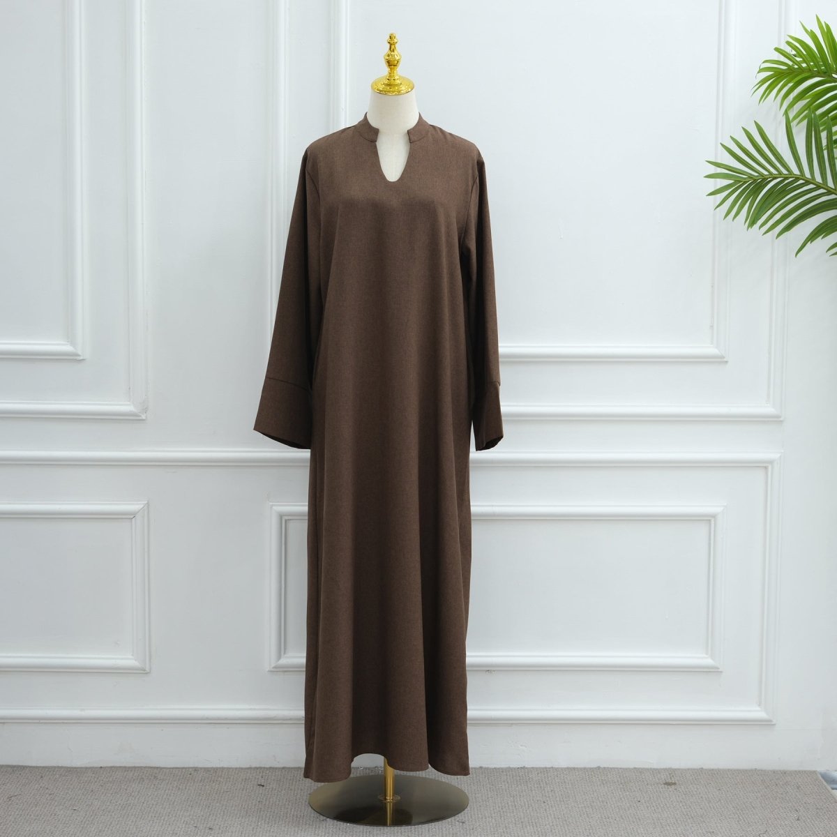 Oversized V-Neck Abaya with Pockets | Solid Color Maxi Dress with Wide Cuffs(MA331)