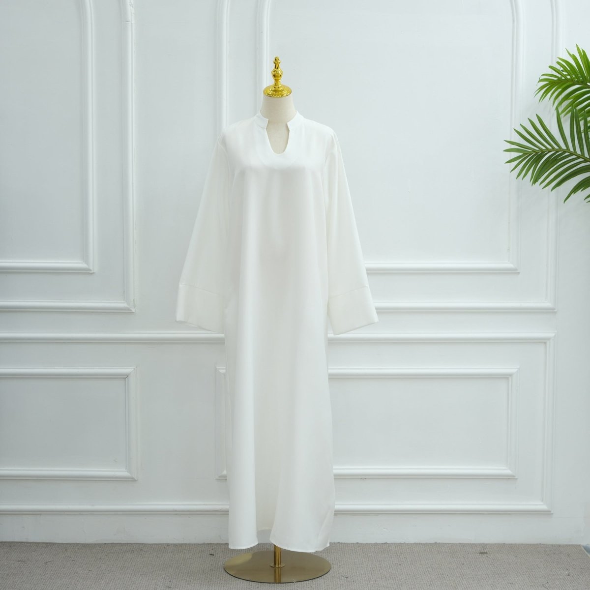 Oversized V-Neck Abaya with Pockets | Solid Color Maxi Dress with Wide Cuffs(MA331)