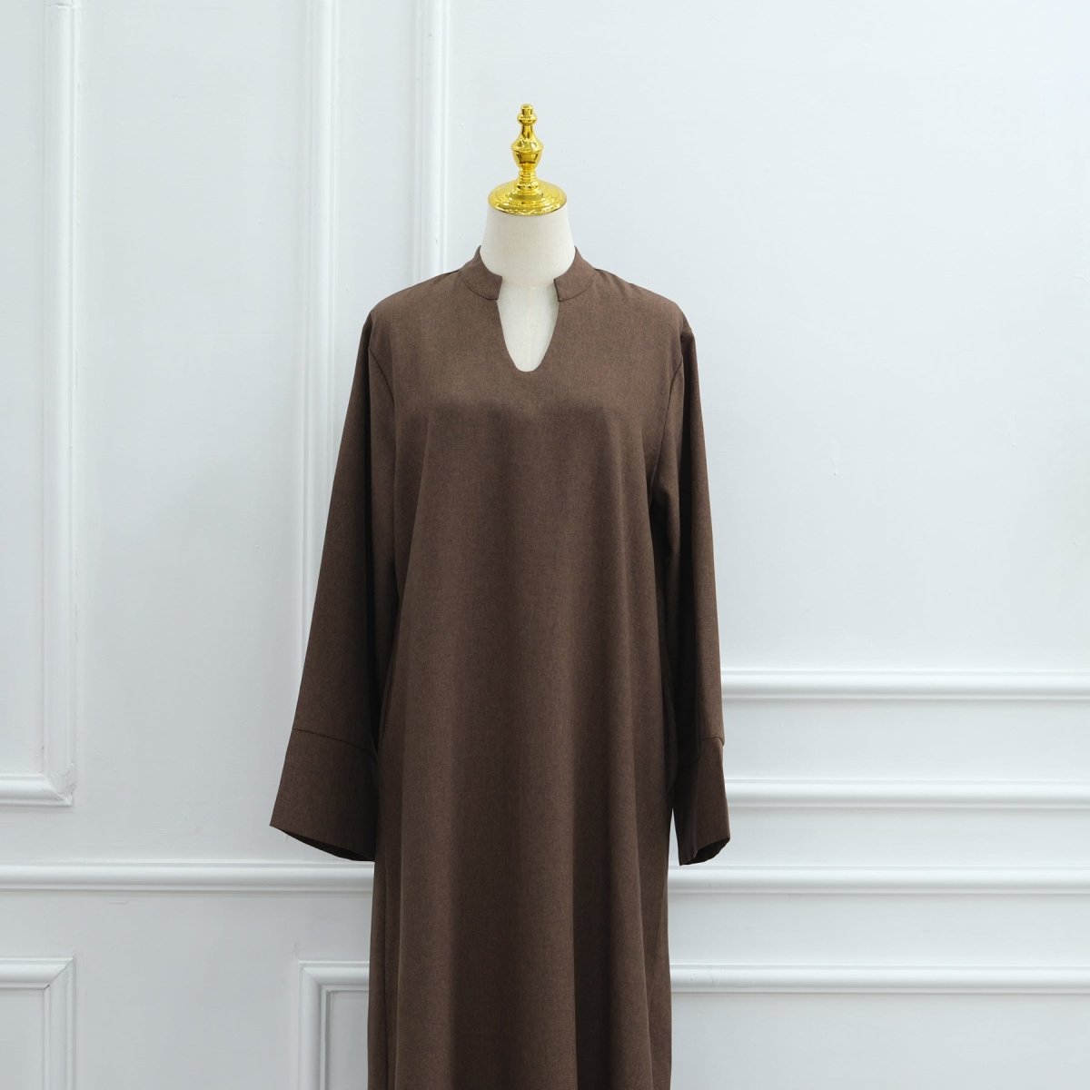 Oversized V-Neck Abaya with Pockets | Solid Color Maxi Dress with Wide Cuffs(MA331)