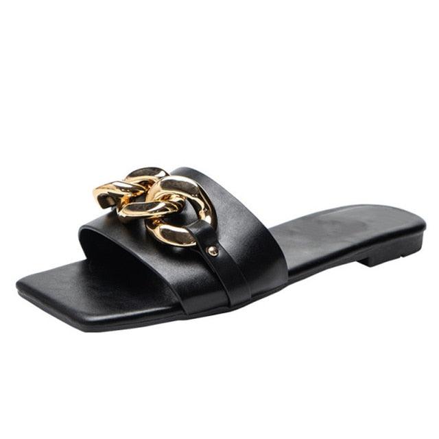 Party Luxury Ladies Slippers Charm Design Open-Toe Beach Flat Sandals Casual Flip Flops Women Shoes Flat Sandals Slip On Slide Sandals Leather Strap Flat Sandals