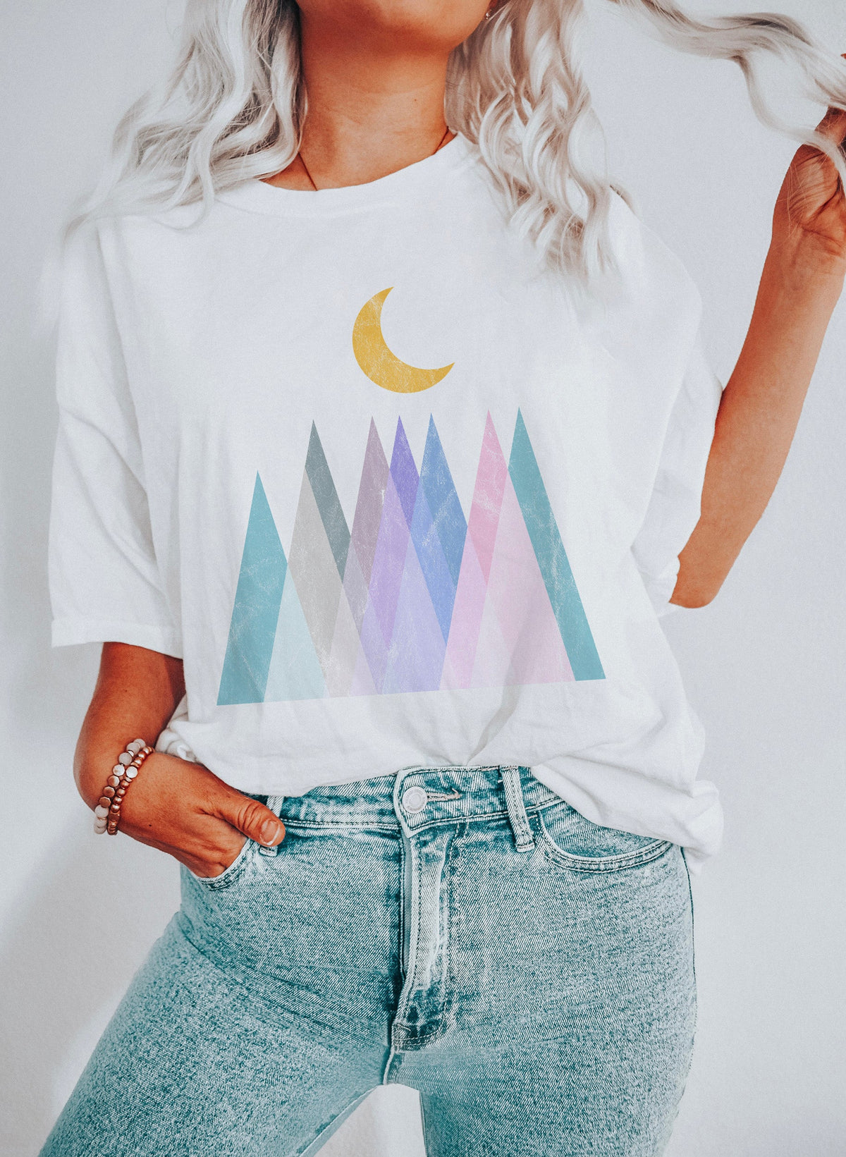 Abstract Pastel Mountains And The Moon Comfort Colors Tee