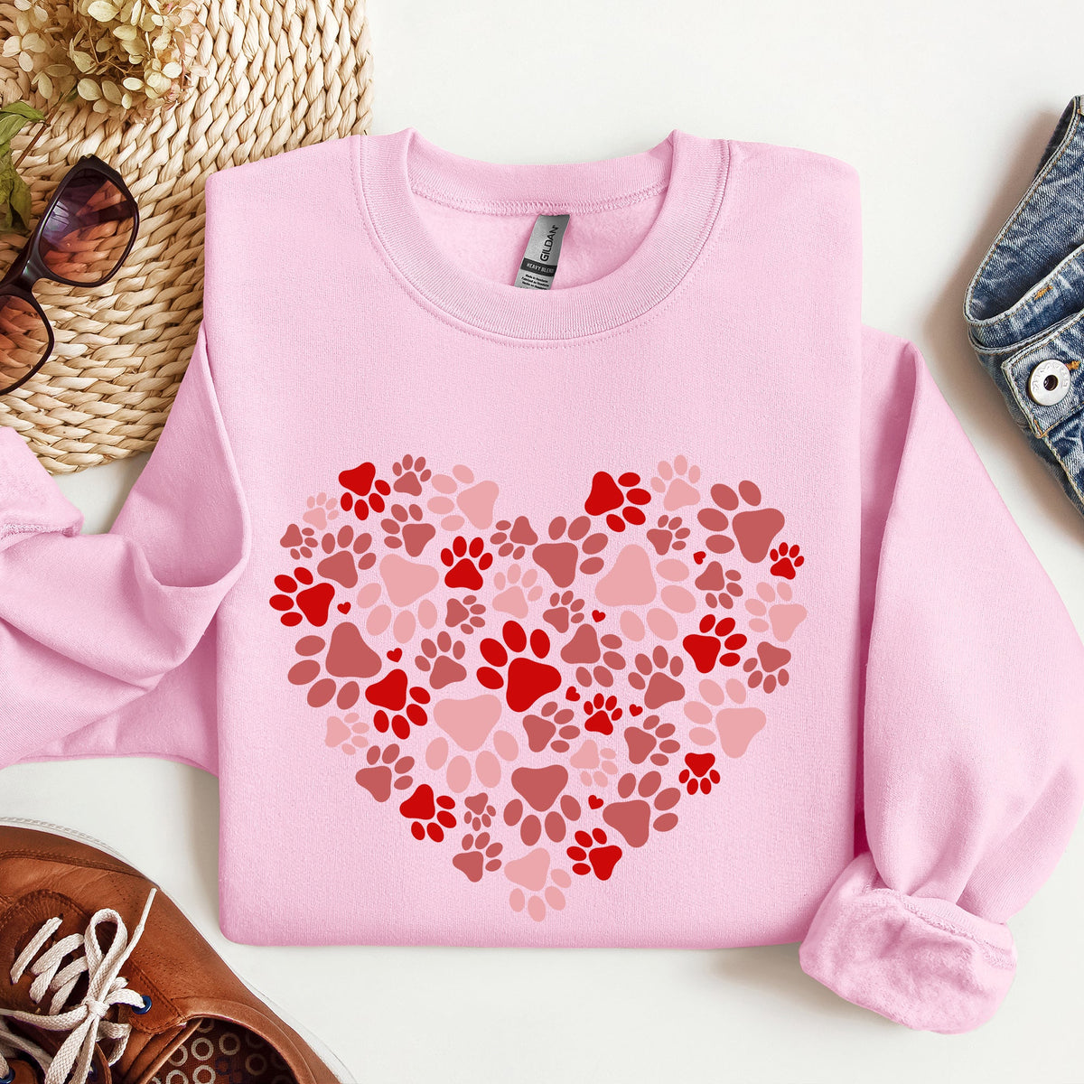 Paw Print Heart Pet Lovers Dogs Cats Valentine's Day Edition Cozy Plush Sweatshirt
