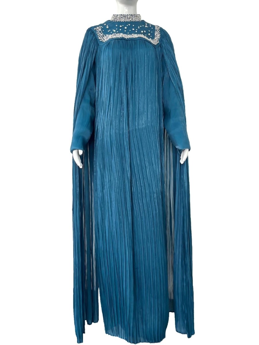 Pearl & Crystal Beaded Pleated Chiffon Maxi Gown(MA441)