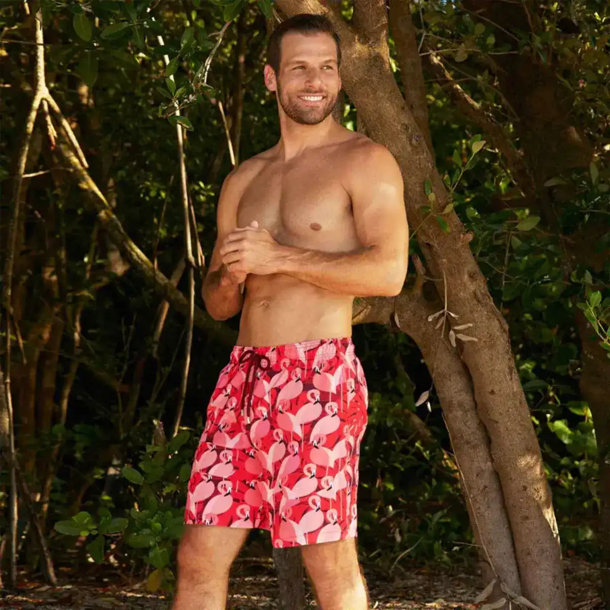 Men’s Premium Compression-Lined Hybrid Shorts – Pink Flamingos