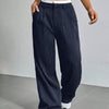 Pinstripe Wide-Leg Pants | High Waist Contrast Waistband Trousers(MS244)