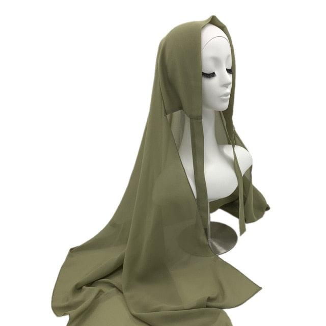 Plain Colorful Soft Lightweight Chiffon Elegant Hijab Scarf With Bandage Non-Slip Chiffon Echarpe Elegant Breathable Islam Long Hijabs Headband Fashion Turban Headwrap For Women
