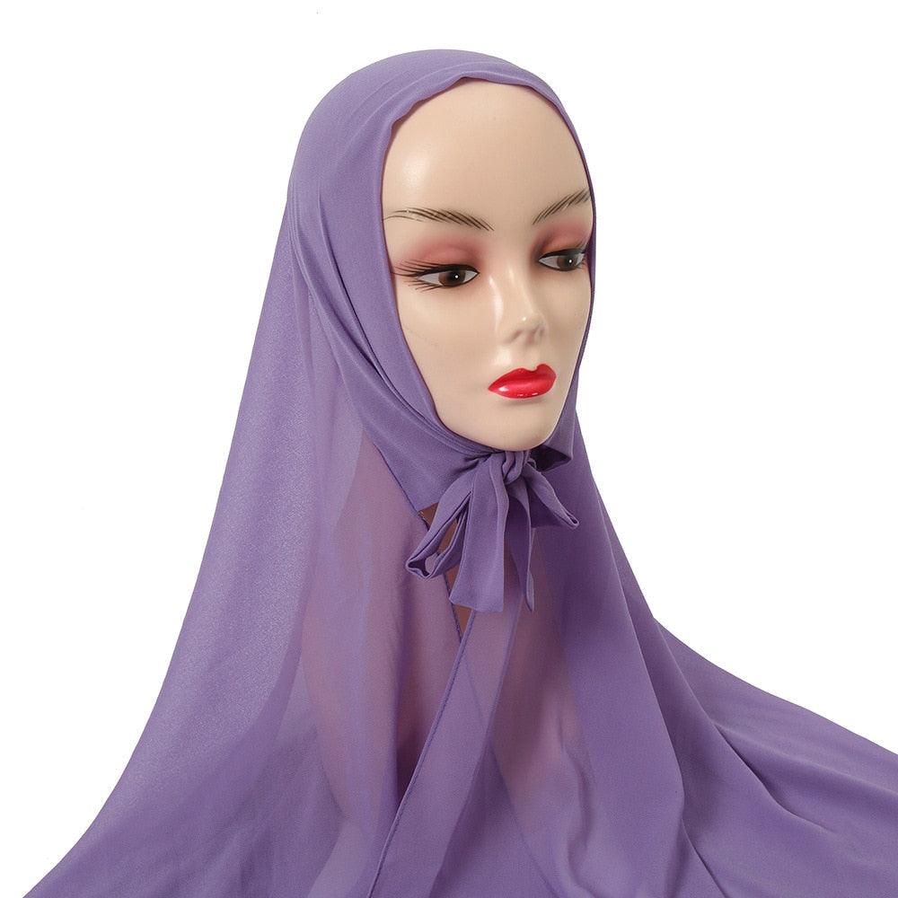 Plain Colorful Soft Lightweight Chiffon Elegant Hijab Scarf With Bandage Non-Slip Chiffon Echarpe Elegant Breathable Islam Long Hijabs Headband Fashion Turban Headwrap For Women