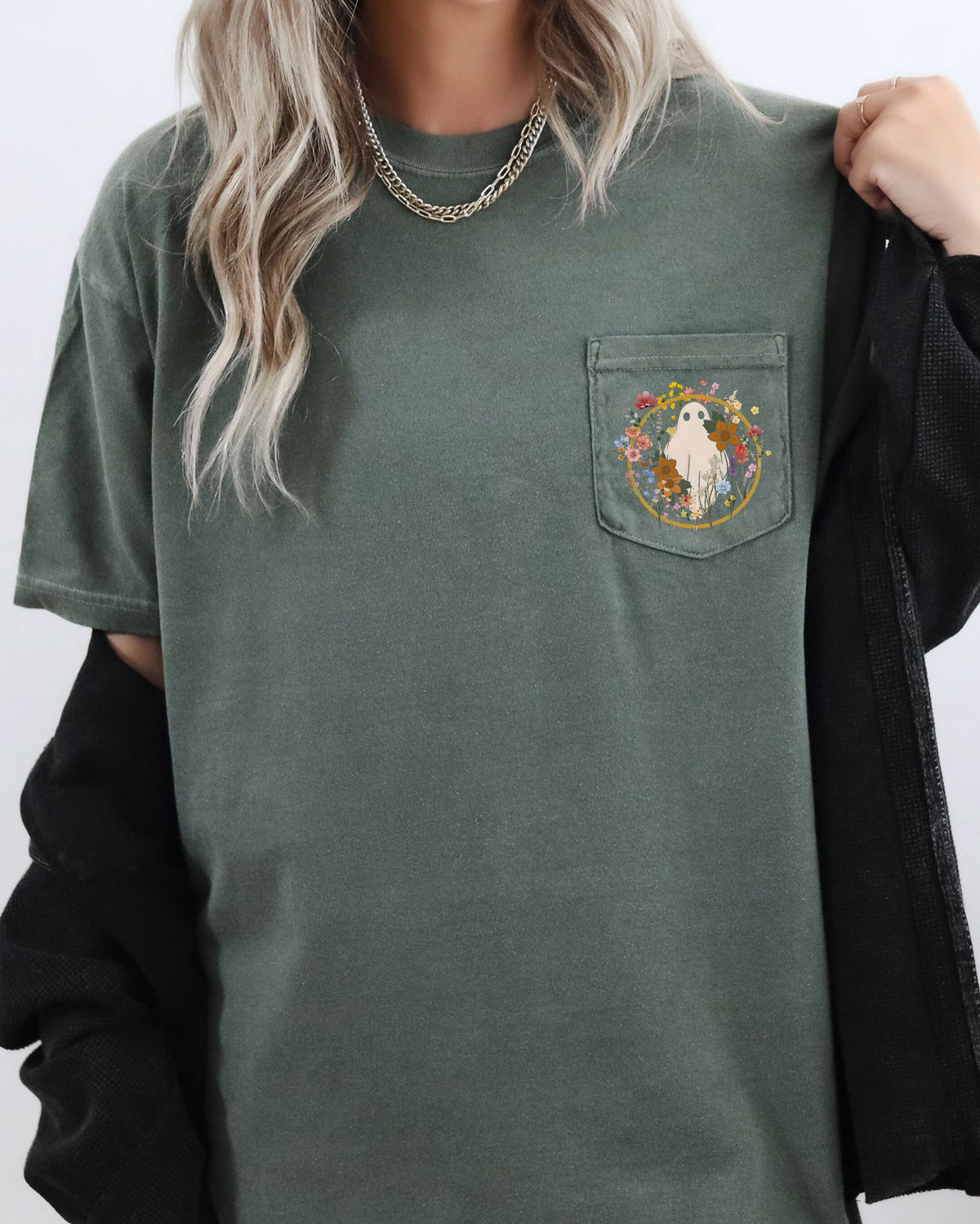 Floral Ghost Witch Halloween Garden Midnight Floral Spell Enchanted Moonlight Comfort Colors Tee