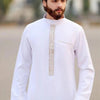 Premium Gold Islamic Geometric Print Men's Thobe Long Robe with Stand Collar & Side Pocket (MT028)
