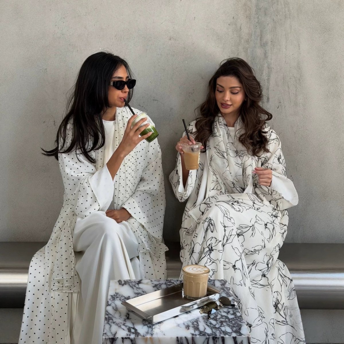 Printed Double-Layer Open Abaya & Hijab Set(MOA324)