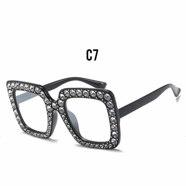 Oversized Sunglasses Square Diamond Sunglasses Women Retro Sunglasses Luxury & Diamond Square Shape Sunglasses For Women Branded Attractive Any Size Crystal Sun Glasses For Ladies Gradient Classic Mirror & Decent Shades