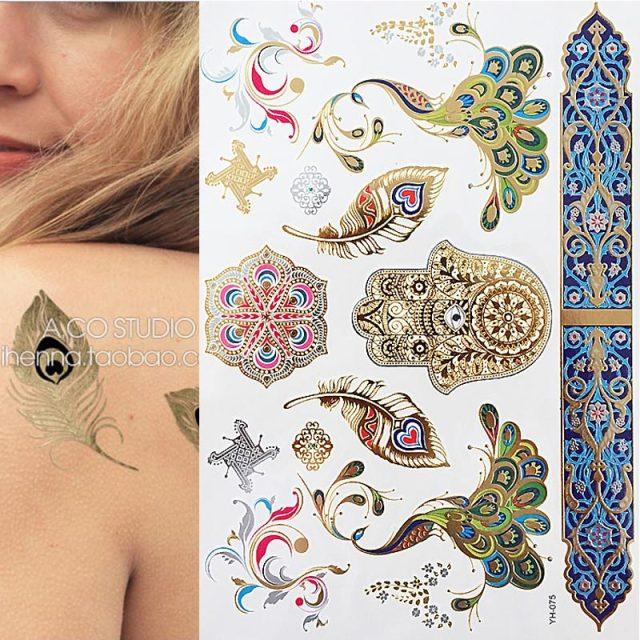 Body Tattoo Art Painting Stickers Glitter Gold Silver Temporary Waterproof Nontoxic Long Lasting Tattoos