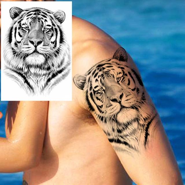 Big Black Tiger Tattoos Waterproof Leopard Tatoos Large Monster Body Arm Legs Tattoo Cool Tiger Face Temporary Tattoos For Women Men