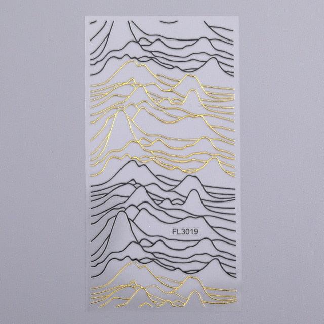 Gold Silver 3D Nail Sticker Curve Stripe Lines Nails Stickers Gradient Adhesive Striping Tape Nail Art Stickers Decal Decoration Metallic Curve Strip Line Nail Decal Self-Adhesive 3D Wave Design Decoration for Women Girls
