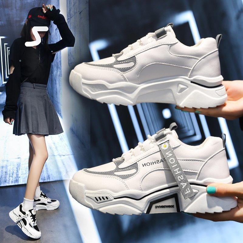 Fashion Spring Reflective Women Sneakers Lace Up Chunky Sneakers Mixed Color Women's Lightweight Casual Everyday Walking Fashion Chunky Sneakers