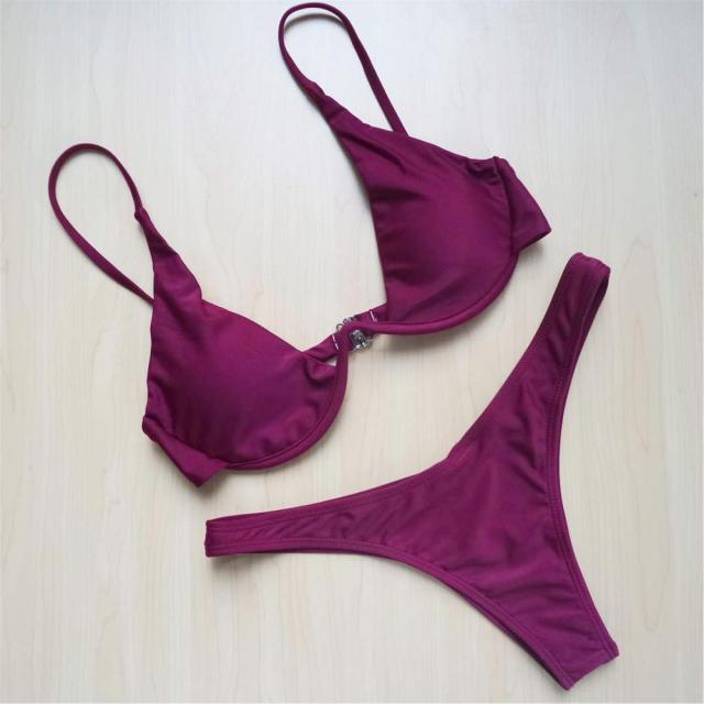 Underwired Bikini Female Swimsuit Women Swimwear Two-Piece V Shape Wire Bikini Set Bather Bathing Suit Women Micro Bikini Set Shiny Metallic 2 Piece Swimsuit Push Up Underwire Swimwear Bathing Suit
