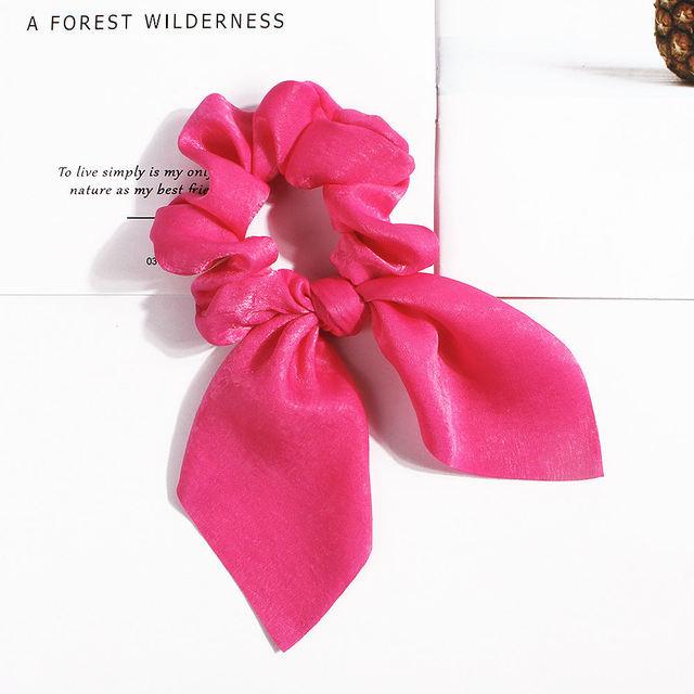 Pure Color Elastic Hair Band Rabbit Ear Bow Pearl Hair Rope Satin Ponytail Scrunchie Bobbles Elastic Hair Ties Ropes Ponytail Holder Accessories for Women And Girls