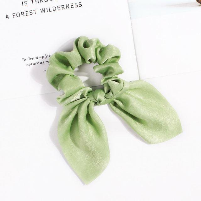 Pure Color Elastic Hair Band Rabbit Ear Bow Pearl Hair Rope Satin Ponytail Scrunchie Bobbles Elastic Hair Ties Ropes Ponytail Holder Accessories for Women And Girls