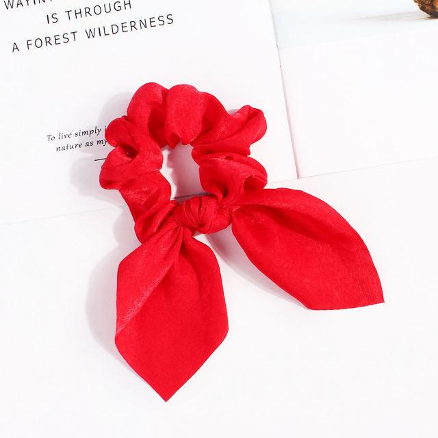 Pure Color Elastic Hair Band Rabbit Ear Bow Pearl Hair Rope Satin Ponytail Scrunchie Bobbles Elastic Hair Ties Ropes Ponytail Holder Accessories for Women And Girls