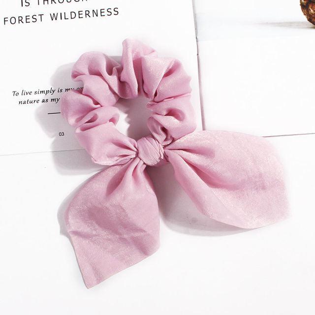 Pure Color Elastic Hair Band Rabbit Ear Bow Pearl Hair Rope Satin Ponytail Scrunchie Bobbles Elastic Hair Ties Ropes Ponytail Holder Accessories for Women And Girls