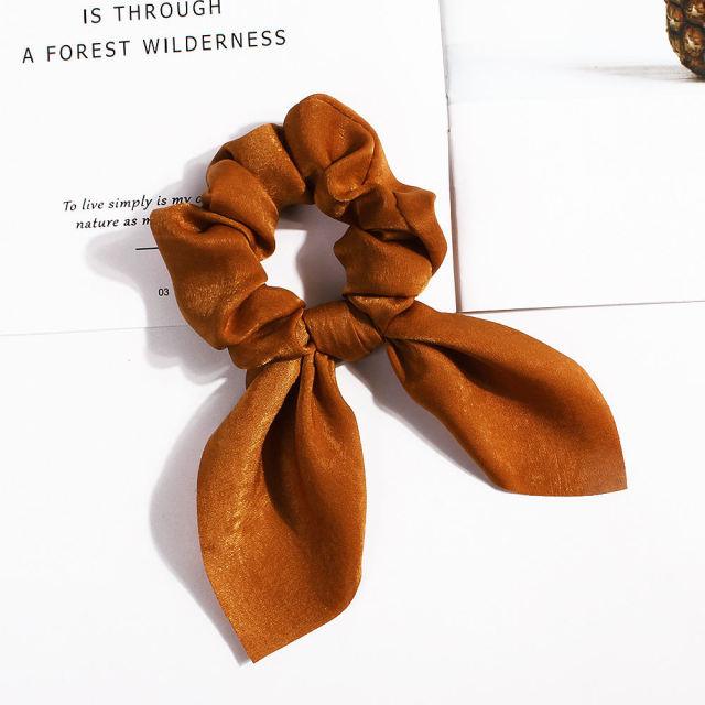 Pure Color Elastic Hair Band Rabbit Ear Bow Pearl Hair Rope Satin Ponytail Scrunchie Bobbles Elastic Hair Ties Ropes Ponytail Holder Accessories for Women And Girls