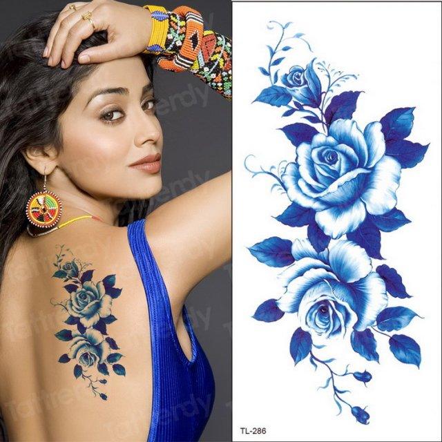 Purple 3D Flower Tattoos Waterproof Luxury Tattoo Rose Lotus Flower Body Art Fashion Stickers For Womens