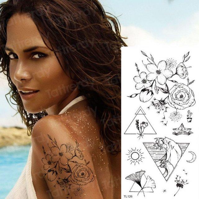 Purple 3D Flower Tattoos Waterproof Luxury Tattoo Rose Lotus Flower Body Art Fashion Stickers For Womens