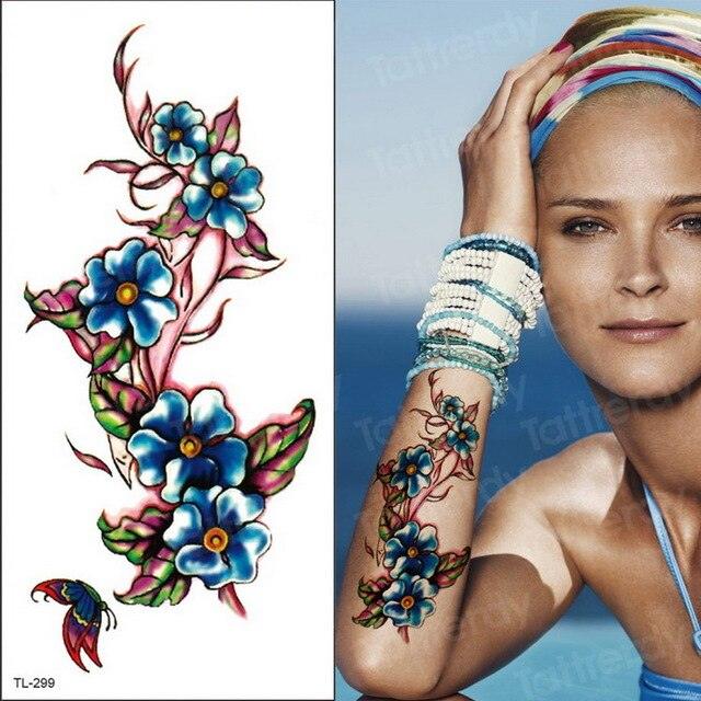 Purple 3D Flower Tattoos Waterproof Luxury Tattoo Rose Lotus Flower Body Art Fashion Stickers For Womens