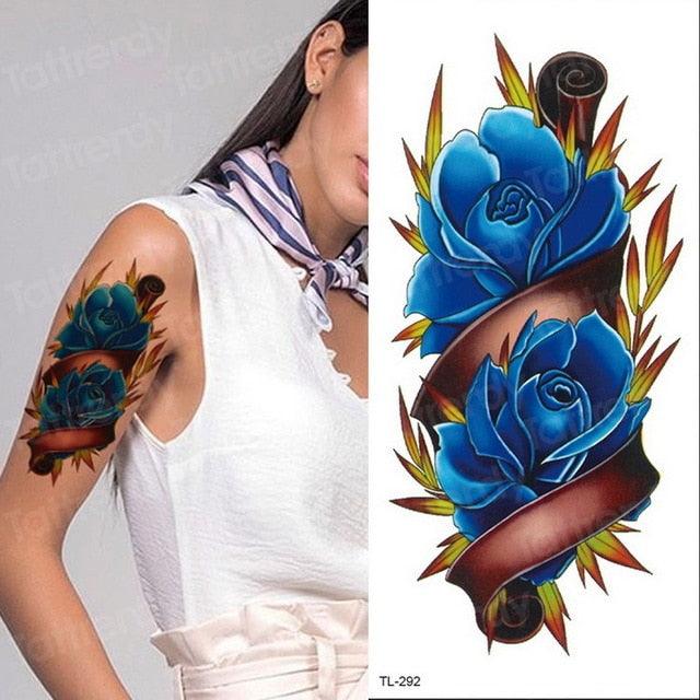 Purple 3D Flower Tattoos Waterproof Luxury Tattoo Rose Lotus Flower Body Art Fashion Stickers For Womens