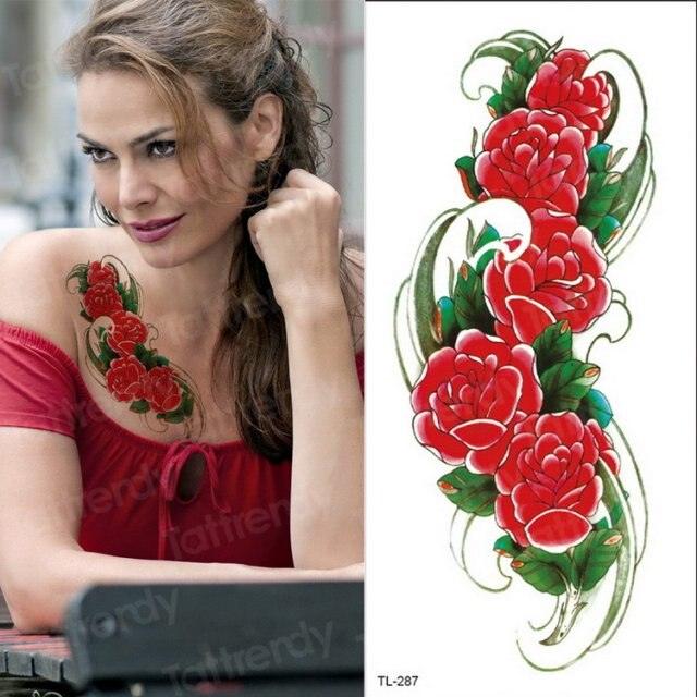 Purple 3D Flower Tattoos Waterproof Luxury Tattoo Rose Lotus Flower Body Art Fashion Stickers For Womens
