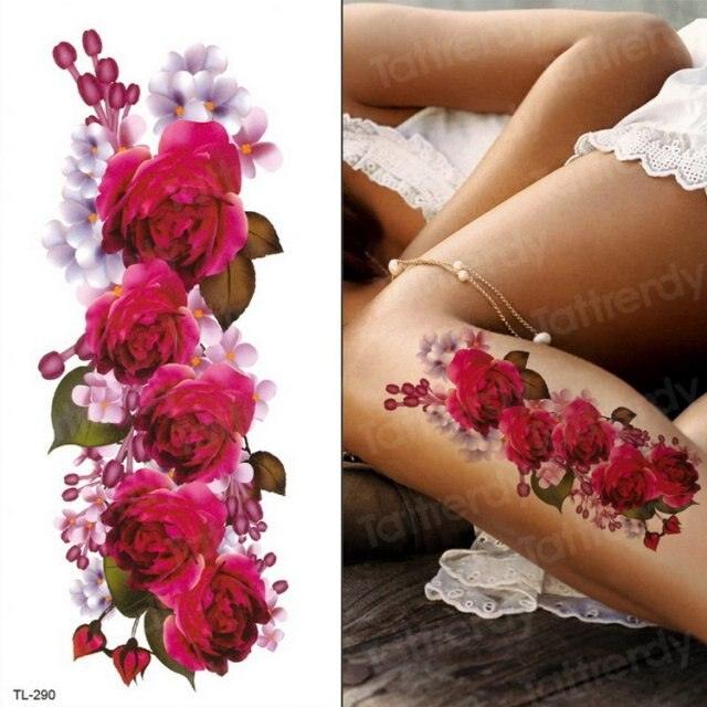Purple 3D Flower Tattoos Waterproof Luxury Tattoo Rose Lotus Flower Body Art Fashion Stickers For Womens