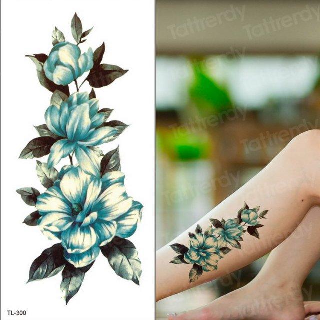 Purple 3D Flower Tattoos Waterproof Luxury Tattoo Rose Lotus Flower Body Art Fashion Stickers For Womens