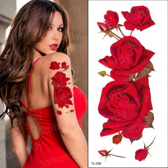 Purple 3D Flower Tattoos Waterproof Luxury Tattoo Rose Lotus Flower Body Art Fashion Stickers For Womens