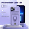Purple Silicone Slide Camera Protector Case For iPhone 14 11 12 13 Pro Max X XR XS Magnetic Ring Card Holder Cover Heavy Duty Multifunctional Shockproof Magnetic Cover Case & Holder