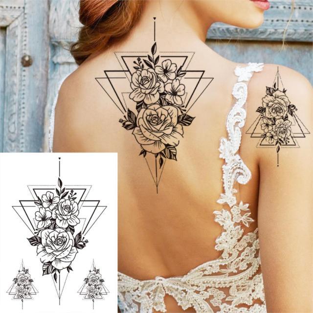 Realistic Big Flower Temporary Waterproof Sticker Tattoos For Body Painting Arm Legs Fake Black Rose Tattoos For Womens
