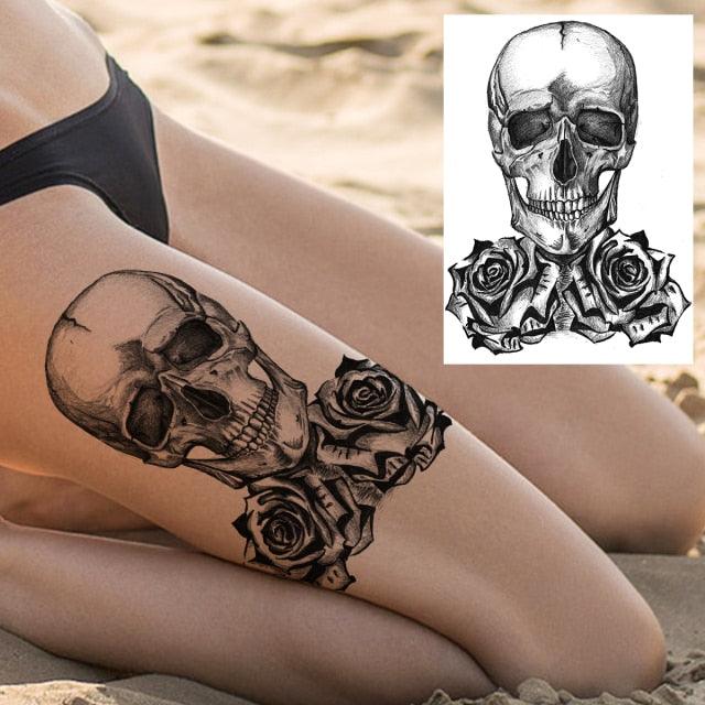 Realistic Big Flower Temporary Waterproof Sticker Tattoos For Body Painting Arm Legs Fake Black Rose Tattoos For Womens