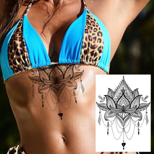 Realistic Big Flower Temporary Waterproof Sticker Tattoos For Body Painting Arm Legs Fake Black Rose Tattoos For Womens