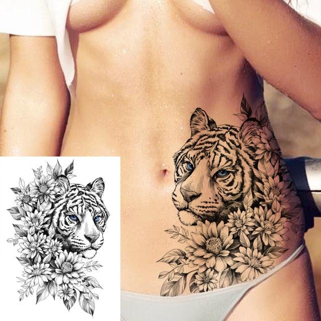 Realistic Big Flower Temporary Waterproof Sticker Tattoos For Body Painting Arm Legs Fake Black Rose Tattoos For Womens