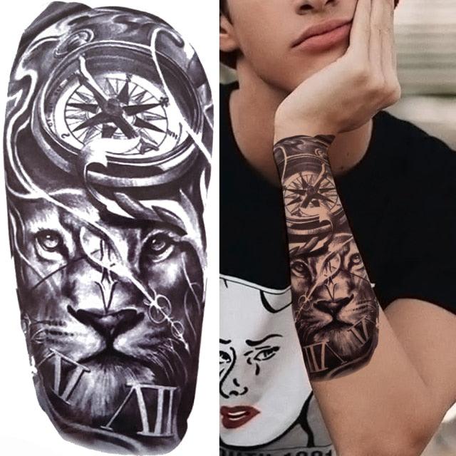 Realistic Full Arm Temporary Tattoos Sleeve Fake Tatoos Warrior Lion Tiger Flower Waterproof Tattoo Stickers For Womens Mens
